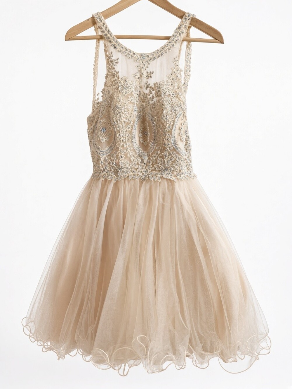Cinderella Divine Champagne Beaded Formal Dress Size S